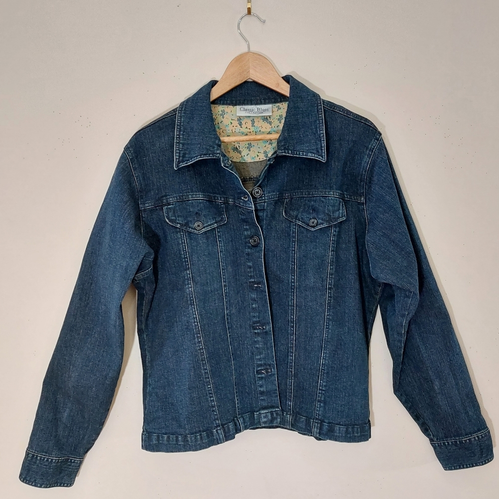 Classic Blues Collection  Denim/Jean Jacket with Floral Inner Lining Panel